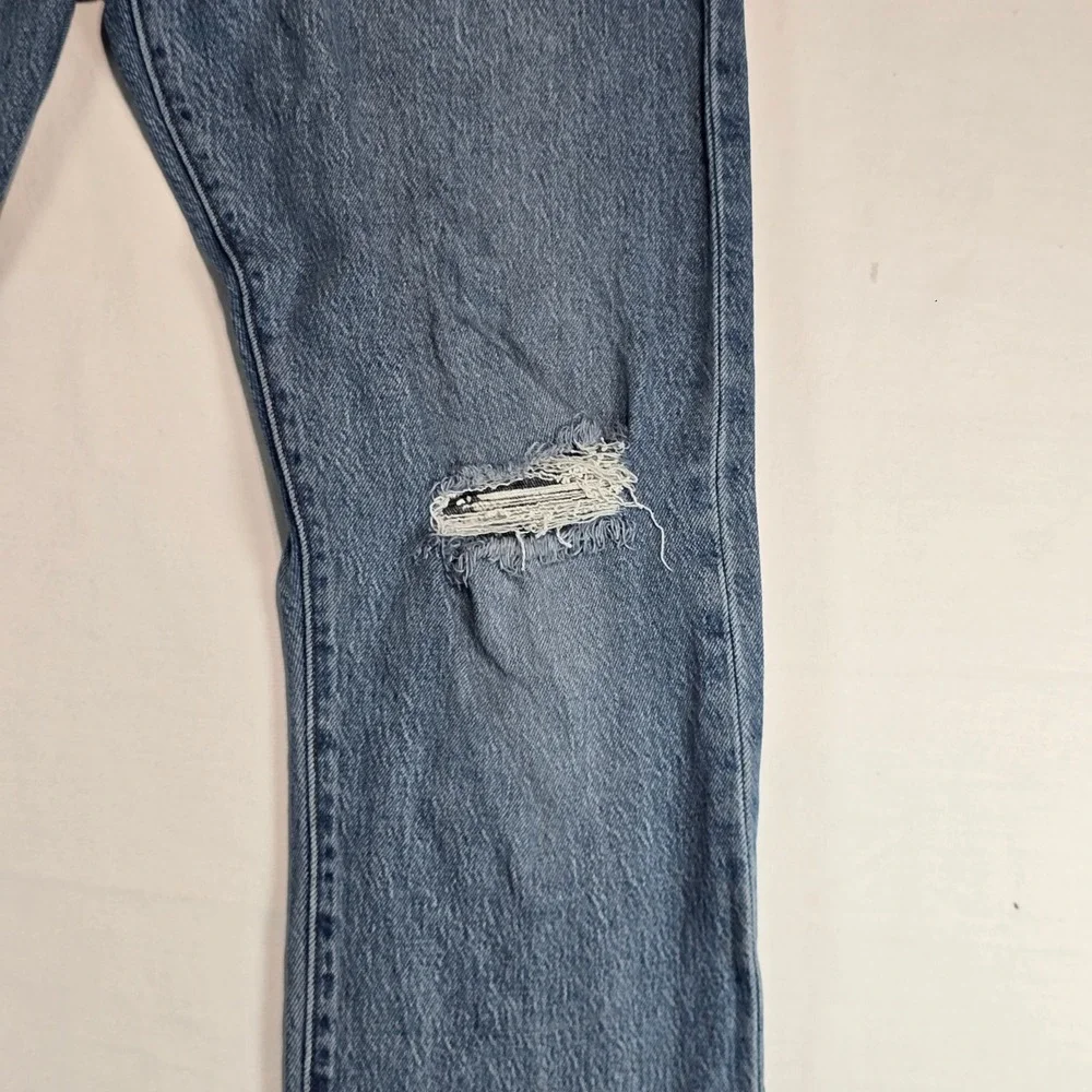 Levis 501 Skinny Jeans Mens 32x30 Blue Distressed Button Fly Raw Hem 29502-0203